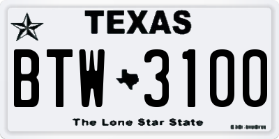 TX license plate BTW3100