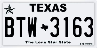 TX license plate BTW3163