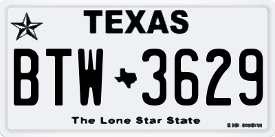 TX license plate BTW3629