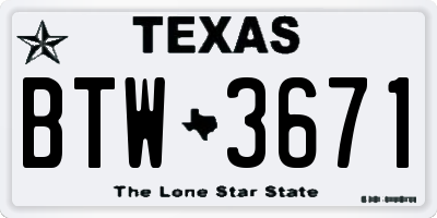 TX license plate BTW3671
