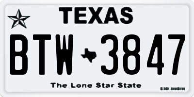 TX license plate BTW3847