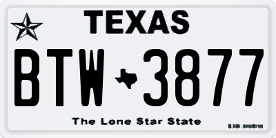 TX license plate BTW3877