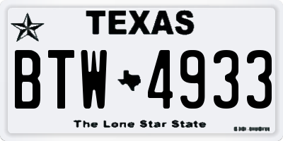 TX license plate BTW4933