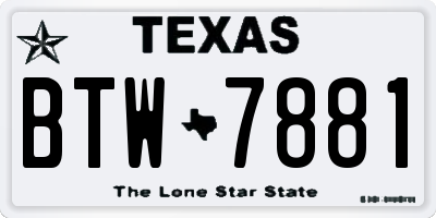 TX license plate BTW7881