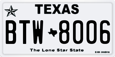 TX license plate BTW8006