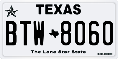 TX license plate BTW8060