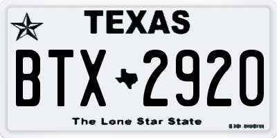 TX license plate BTX2920