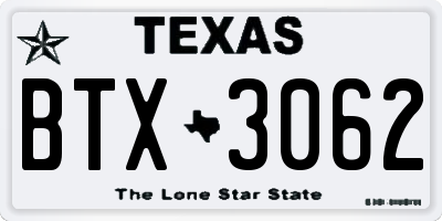 TX license plate BTX3062