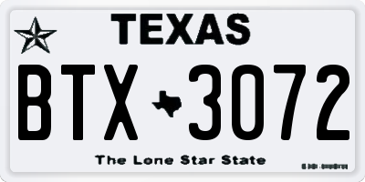 TX license plate BTX3072