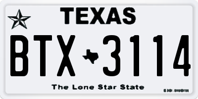 TX license plate BTX3114