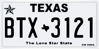 TX license plate BTX3121
