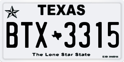 TX license plate BTX3315