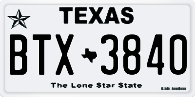 TX license plate BTX3840