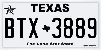 TX license plate BTX3889