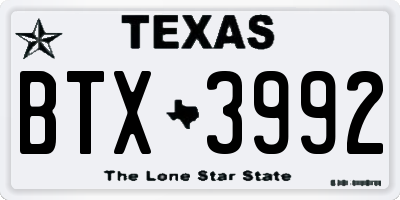 TX license plate BTX3992