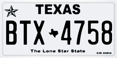 TX license plate BTX4758