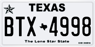 TX license plate BTX4998