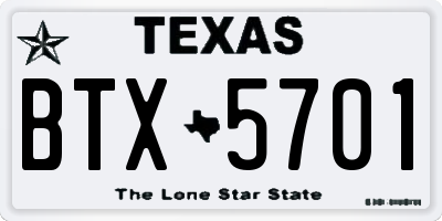 TX license plate BTX5701