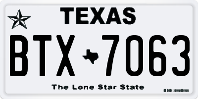 TX license plate BTX7063