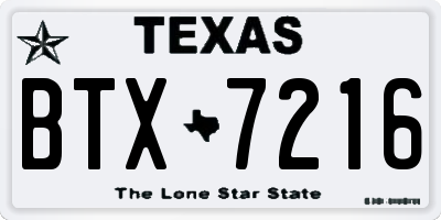 TX license plate BTX7216