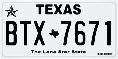 TX license plate BTX7671
