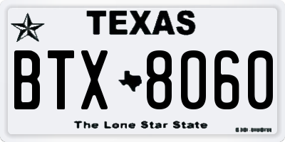 TX license plate BTX8060