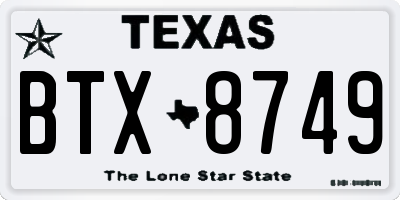 TX license plate BTX8749