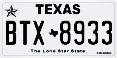 TX license plate BTX8933