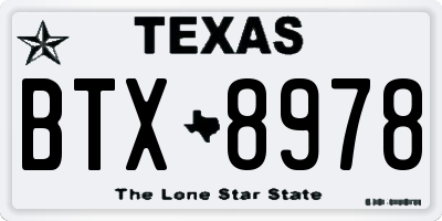 TX license plate BTX8978