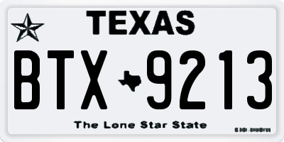 TX license plate BTX9213