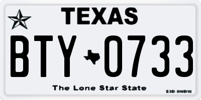 TX license plate BTY0733