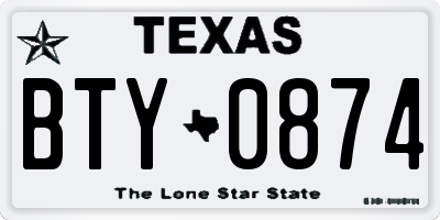 TX license plate BTY0874