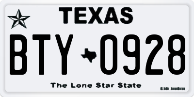 TX license plate BTY0928