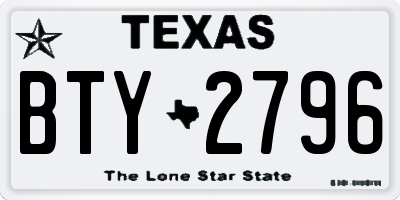TX license plate BTY2796