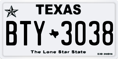 TX license plate BTY3038