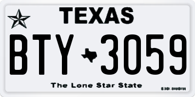 TX license plate BTY3059
