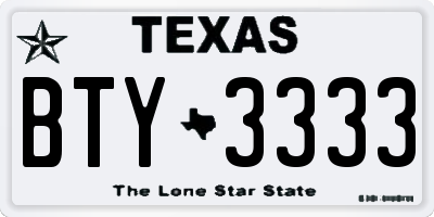 TX license plate BTY3333