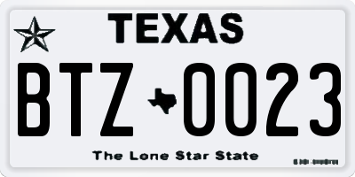 TX license plate BTZ0023