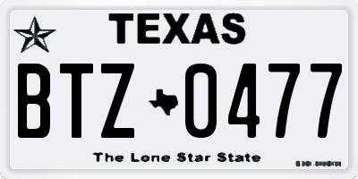 TX license plate BTZ0477