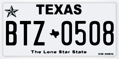 TX license plate BTZ0508