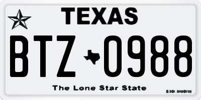 TX license plate BTZ0988