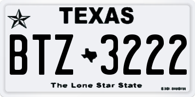 TX license plate BTZ3222