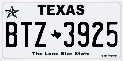 TX license plate BTZ3925