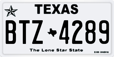 TX license plate BTZ4289