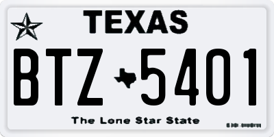 TX license plate BTZ5401