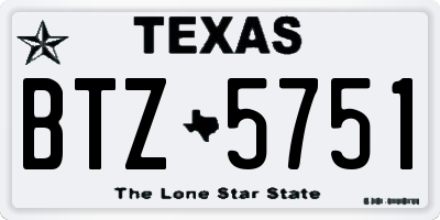 TX license plate BTZ5751