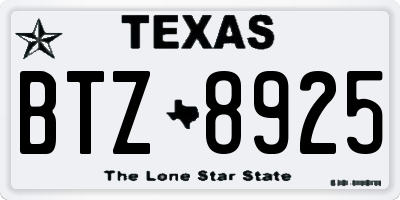 TX license plate BTZ8925