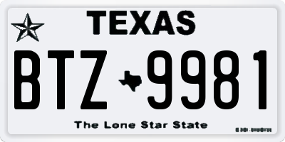 TX license plate BTZ9981