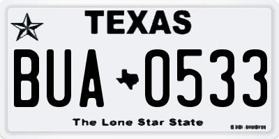 TX license plate BUA0533