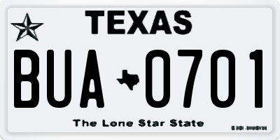 TX license plate BUA0701